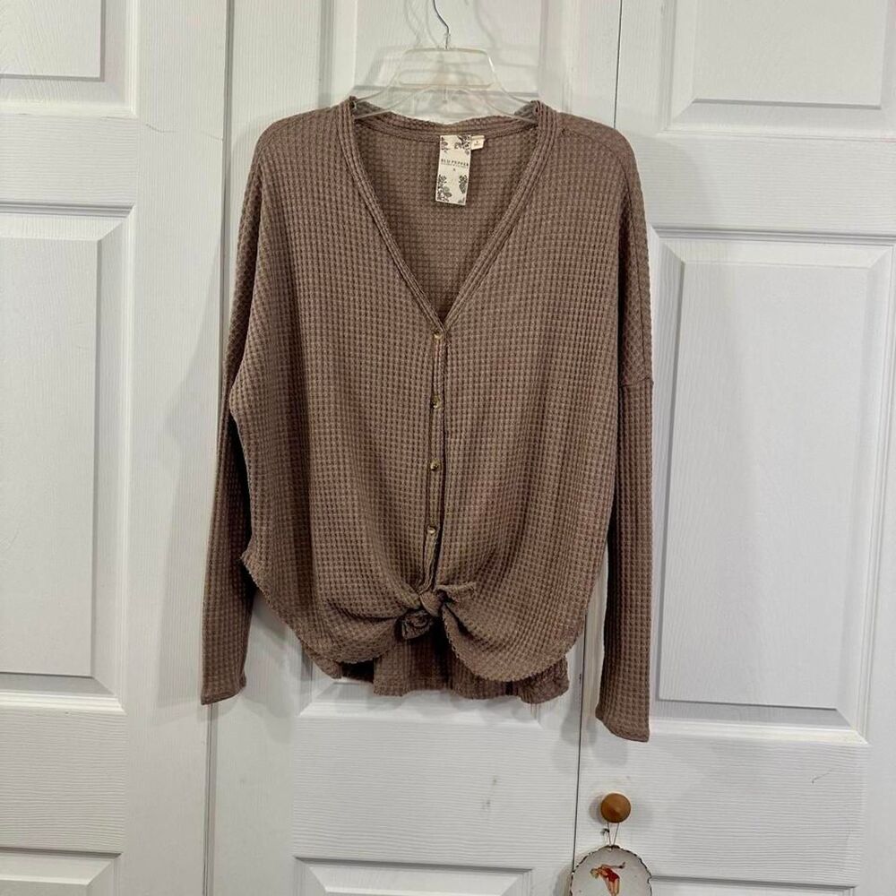 Blu Pepper Waffle Knit Long Sleeve Top